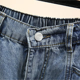 Plus Size Women Denim Shorts 2023 Summer Fashion Straight Jeans Loose Hot Pants Oversized Curve Clothes J4-1048