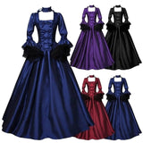 Halloween Women Victorian Medieval Queen Cosplay Costume Masquerade Vitch Vampire Black Gothic Lace Stitching Long Court Dress