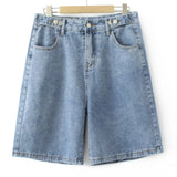 Plus Size Shorts Women 2023 Summer Fashion Double Buckle High Waist Wide Leg Jeans Loose Bottoms Oversized Curve Clothes