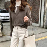 Rimocy Solid Color Knitted Cardigan Women Korean Single Breasted Long Sleeve Jumper Woman Round Neck All Match Cardigans Outwear