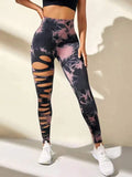 Women Tie Dye Hollow Out Leggings Sports Pants Fitness Sportswear Sexy High Waisted Push Up Gym Tights Running Leggings