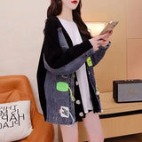 Fashion Denim Patchwork Women Sweater Cardigans 2024 Autumn Winter New Loose Knit Cardigan Female Jacket Sweater Coat