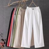 Lucyever Summer Elastic Waist Women's Pants Casual Solid Cotton Linen Ankle Length Pants Female 2023 High Quality Loose Trousers