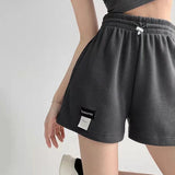 greatnfb Women's Shorts 2024 Summer High Waisted Sports Shorts Loose Bottoms Female Casual Elastic Waist Hot Pants Solid Color Homewear