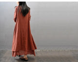 Rusty Red Dress Women Robe Femme Long Dress Vestido De Festa clothes Vintage Dress Imitation Cotton Linen Dresses for Women