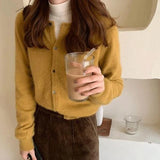 Rimocy Solid Color Knitted Cardigan Women Korean Single Breasted Long Sleeve Jumper Woman Round Neck All Match Cardigans Outwear