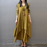 Rusty Red Dress Women Robe Femme Long Dress Vestido De Festa clothes Vintage Dress Imitation Cotton Linen Dresses for Women