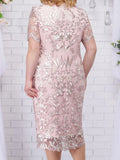 4xl 5xl Plus Size Summer Dresses for Wedding Guest Women's Short Sleeve Lace Floral Elegant Bodycon Formal Party Dresses