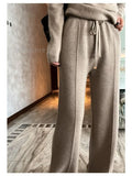 Women's Wool Wide-Leg Pants Fall/Winter High Waist Drooping Slimming Casual Loose Straight Knit Mop Trousers Outer Wear