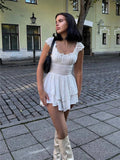 Short Sleeve White Dress Women‘s Summer Dress Fashion Ruffle Mini Dress Sexy Strapless Dress