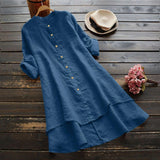 Cotton Linen Shirt Dress for Women Autumn Casual Blouse Skirt Vestidos Fashion Female Clothing Short Sleeved Loose Long Dress