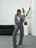 Fashion Solid Women Tracksuit Casual O-neck Long Pant Sets 2023 Autumn Long Sleeve Zipper Coat Loose Pant Chic Female Sportswear