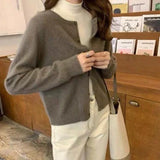 Rimocy Solid Color Knitted Cardigan Women Korean Single Breasted Long Sleeve Jumper Woman Round Neck All Match Cardigans Outwear