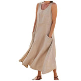 Vacation camisole sleeveless vest dress for women's summer design, niche, loose cotton linen and solid color beach long dress