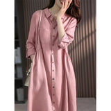 greatnfb  Spring Summer Korean Fashion Cotton Linen Shirt Dress Lady Half Sleeve Loose Casual Robe Femme Buttons Vestidos Women's Clothing