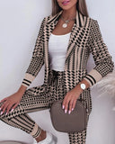 greatnfb Women's Spring Double Breasted Blazer Office Pantsuit Striped Notched Collar Blazer Coat Drawstring Pants Set 2 Piece Set Female