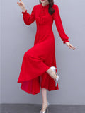 greatnfb Women Clothing Red Chiffon Boho Dress Spring Autumn Black Long Sleeve Chic Elegant Fashion Casual 2024 Midi Prom Evening Dresses