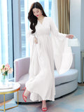 Chiffon White Beach Maxi Dress 2023 Spring Summer Women Fashion Elegant Long Sleeve Tunics Prom Party Festa Luxo Evening Dress