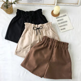 High Waist Wide Leg Black Shorts Women Autumn Winter Solid Short Casual Thicken Warm Ladies Woolen Shorts Elastic