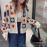 2022 Fall Women's Crochet Cardigans Multicolor Y2k Vintage Knitted Sweaters Long Sleeve Loose Coats Warm Sweaters 3 Colors