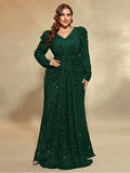 Plus Size V Neck Long Sleeve Wedding Banquet Sequined Multicolor Long Dress 4XL 5XL Big Size Luxurious Sparkling Evening Dress