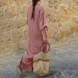 greatnfb  Summer Long Dress Cotton Linen Casual Dresses  New Striped Loose Maxi Dress Sundress Vacation Clothes For Women