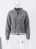 Fashion Solid Zipper Round Collar Sweater For Women High Street 2024 Autumn Winter New Casual Knitwear Long Sleeve Female Tops