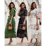 Dress Women Summer Linen Short Sleeve Tall Waist Belt Fold Long Dresses Casual Vestidos Dropshipping Big Sale JQMY2117