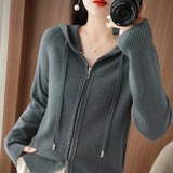 100% Cashmere Sweater Women's Hooded cardigan Fashion Loose Casual Cashmere Sweater Women's Thickened Top Coat Korean Version