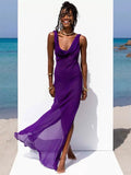 greatnfb Women Sleeveless 2024 Summer Sexy High Split Backless Holiday Long Dress