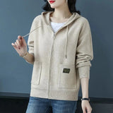 greatnfb Women Hooded Knitted Cardigan Spring Autumn Large Size Casual Zipper Sweater Coat Korean Fashion Knitwear Female Tops 3XL Y1432