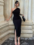 Sexy New Maxi Dress Women Summer Split Fashion Solid Sleeveless Backless Slim Dress Female Off Shoulder Club Elegant Party Dress