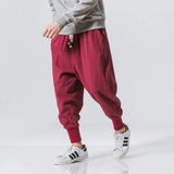 Cotton Linen Harem Pants Men Solid Elastic Waist Streetwear Joggers 2024 New Baggy Drop-crotch Pants Casual Trousers Men