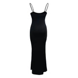 greatnfb Women Sleeveless Long Bodycon Fish Tail Dresses Sexy Elegant Spaghetti Strap Solid Color Cocktail Party Dress