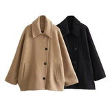 greatnfb  UNIZERA2024-Short Blended Coat for Women, Casual Polo Neck, Personalized Top, Cloak Sleeve, Winter, New