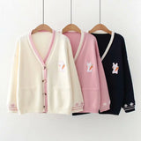 Cartoon Embroidery Rabbit Women's Sweater Cardigan korean Loose Knitwear Jackets Female soft outwear sweater coat for autumn