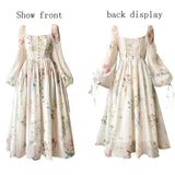 French Elegant Floral Midi Dress Chiffon Long Sleeve Evening Party Dress Woman Beach Fairy One Piece Dress Korean 2024 Spring