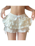 greatnfb Women s Cozy Lace Trimmed Elastic Waist Pajama Shorts with Bow Detail - Soft Lounge Homewear Short Pants