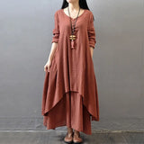 Rusty Red Dress Women Robe Femme Long Dress Vestido De Festa clothes Vintage Dress Imitation Cotton Linen Dresses for Women