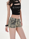 Sexy Low Rise Denim Super Shorts Women's Summer Elastic Slim Skinny Rivet Vintage Blue Short Jeans Y2k Versatile Pants