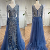 Serene Hill Mermaid Beaded Elegant Blue Luxury Evening Dresses Gowns For Women Muslim Party GLA71750