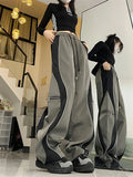 Y2K Line Design Pant Women Drawstring Pockets Wide Leg Chic Punk Pants Baggy Striped Sports Sweatpants Parachute Jogger Trousers