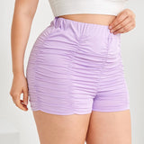 Plus Size Elastic Waist Sexy Summer Casual Ruched Shorts Women Solid Purple High Waist Skinny Biker Shorts Female Large Size 6XL