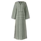 Elegant Party Dresses For Women New Summer Cotton And Linen Sundress Striped Print Loose Long Sleeves Maxi Dress Vestidos