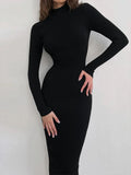 Knitted Turtleneck Dress Women Autumn Winter Long Sleeve Bodycon Midi Dresses Female Elegant Fashion Solid Color Skinny Dress