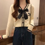 2023 Autumn New Fashion Small Fragrance Top Design Sense: A Small Crowd Bow Tie up Sweater Coat Women's Cardigan