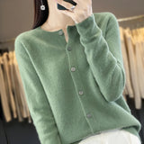 autumn and winter ladies' new 100% merino wool cardigan casual knitting fashion O-neck cashmere sweater