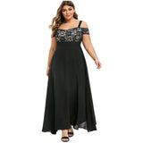 Plus Size Women Plus Size Cold Shoulder Floral Lace Maxi Party Evening Camis Long Dress New Fashion Simple Versatile Clothing