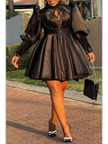 Plus Size Women'S Dress Solid Color Evening Dress Pleated And Fluffy Sleeves Elegant Commuting Mini Dress