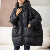 Lagabogy 2024 New Winter Women 90% White Duck Down Jacket Casual Loose Over Size Warm Parka Female Drawstring Hooded Puffer Coat